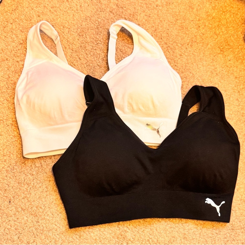 2x New PUMA Seamless Light Support Sports Bras - Black & White